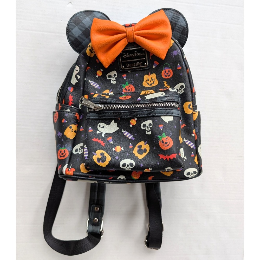 READ Disney Parks Halloween Minnie‎ Mouse Backpack Loungefly Pumpkin Candy Black
